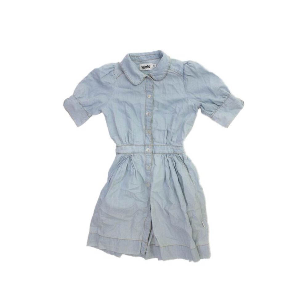 Molo Girls Cotton Collar Short Sleeve Button Down Shift Dress Blue Size 6